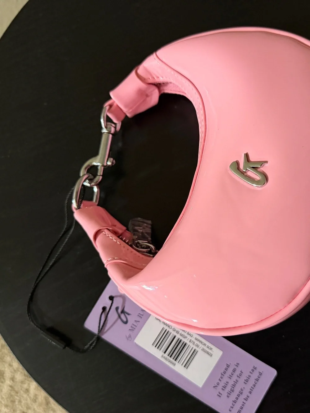 Pink Patent Mini Hobo Bag with Silver G Accent